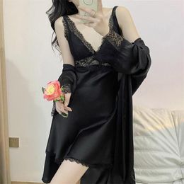 Women's Sleepwear Jxgarb Sexy Two Pieces Robe Gown Pajamas Sets Ice-silk Wedding Bridals Boudoir Fashion Ladies Night Clothes