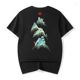 Men's T Shirts Oversized Mountain Embroidery Men Knit Cotton Tops Tees Summer TShirt Streetwear Clothing 2023 Hip Hop Punk