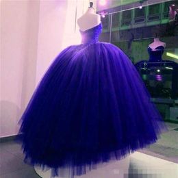 Luxury Beaded Ballgown Prom Dresses Royal Blue Sweetheart Neckline Tulle 2019 Burgundy Floor Length Custom Made Evening Party Gown3304