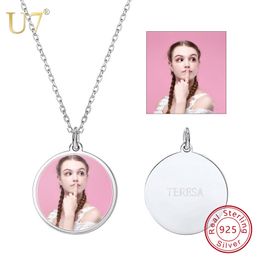 Pendant Necklaces U7 100% 925 Sterling Silver Round Shape Engraved Personalized Custom Po Pendant Necklace Jewelry Mother's Day Gifts SC84 230728