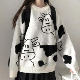 Women's Sweaters Cute Cow Printing Sweater Women Casual Baggy O-neck Knitted Pullover Top Harajuku Fashion Streetwear Female Clothing
