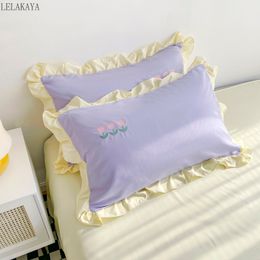 Pillow Case 2pcsset Cute Pattern Tulip Pillow Cover Simple Design Ruffle Pillow Case Bedding Soft Cotton Pillow Case Home Textile 48x74cm 230728