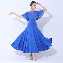 Stage Wear Ballroom Dance Dress 3 Colors Competition Costume Elegant Rhinestones Ruffle Sleeve Tango Dancing Performance DL10792