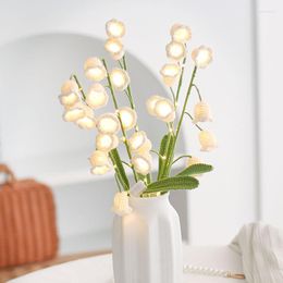 Decorative Flowers 5pcs Finished Crochet Lily Of The Valley With LED Fairy Lights Eternal Bouquet Cotton Yarn Knitting Artificial Flower