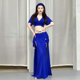 Stage Wear Oriental Dance Belly Costume Suits Club Gauze Short Sleeves Top Long Skirt Training Suit Outfit