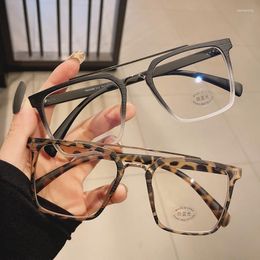 Sunglasses Square Women Glasses Frame Fashion Clear Retro Metal Double Bridges Anti-Blu-Ray Eyewear Men Optical Stripes Spectacle