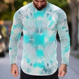 Men's T Shirts Casual Sports Shirt Mens Fashion 3d Print Tee Fitness Outdoor Curved Hem Round Neck Long Sleeve Top Bodybuilding