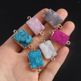 Pendant Necklaces 2pcs Natural Stone Druzy Agate Rectangle Oval Charms Crystal Geode Connector DIY Necklace Making Jewelry Random