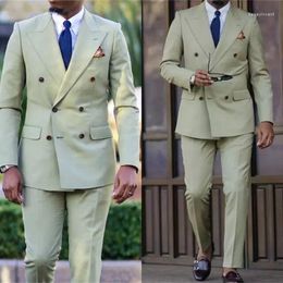 Men's Suits Tailor Made Mint Green Double Breasted Groom Tuxedo Terno Slim Fit Casual Man Blazer Party Wedding