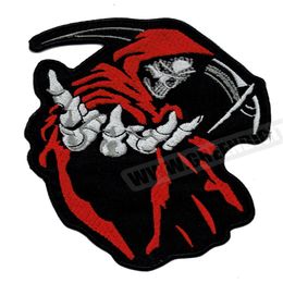 Fashion 5 Grim Reaper Red Death Rider Vest Embroidery Patches Rock Motorcycle MC Club Patch Iron On Leather Whole Shippin228b