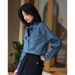 Women's Blouses Casual Women Denim Shirt 2023 Spring Summer Long Sleeve Vintage Loose Simple Z015