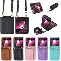 Lanyard Cases For Motorola Razr 40 Ultra Razr 4 Case PU Leather Card Moto RAZR Plus Cover