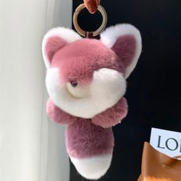 Keychains Luxury Real Rex Fur Pendant Keychain Women Fluffy Toys Bag Car Keyring Charm Accessories Girlfriend Trinket Gift191B