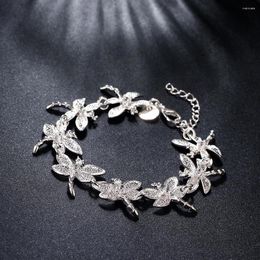 Link Bracelets Fashion 925 Stamp Silver Color Bracelet For Woman Fine Crystal Dragonfly Chain Wedding Party Christmas Gifts Jewelry