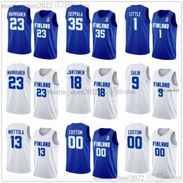 2023 Finland Basketball Jersey 23 Lauri Markkanen 35 Seppala 41 Palmi 7 Huff 9 Salin 11 Koponen 18 Jantunen 19 Valtonen 20 Madsen 21 Maxhuni 41 Palmi 13 Mottola 1 Little