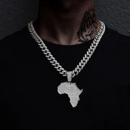 Chains Crystal Africa Map Pendant Necklace For Women Men's Hip Hop Accessories Jewellery Choker Cuban Link Chain Men283U
