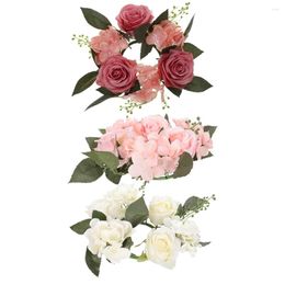 Fiori decorativi 3 pezzi Anelli di ghirlande di foglie di fiori artificiali Decor Centrotavola Tavoli da pranzo Matrimonio rosa