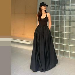 Casual Dresses High Waist Sleeveless Midi Dress Women Summer Slim A Line Camis Gothic Black Pleated Party Night