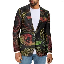 Men's Suits Polynesian Tribal Samoan Totem Tattoo Samoa Prints Business Causal Men Coats Fashion Slim V-Neck One Buttons Officewear