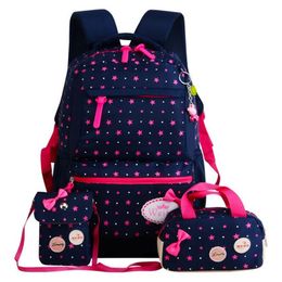 Backpacks Backpack For Girls Kids School Bags 3 PcsSet Schoolbag Large Capacity Dot Printing School Rucksack Cute mochila light bag 230729