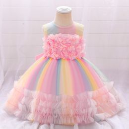 Girl's Dresses Summer Baby Dress For Girls 1 Year Birthday Princess Clothing Toddler Colourful Flower Lace Party Wedding Dresses Kids Vestidos 230729