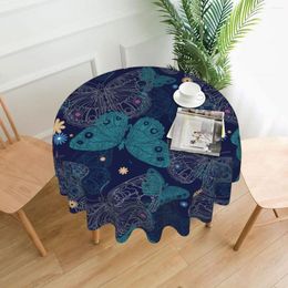 Table Cloth Beautiful Butterfly Navy Blue Round Polyester Kitchen Tablecloth Decorative Elegant Fabric Cover