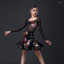 Stage Wear Floral Patchwork And Lotus Design Kids Latin Dance Dress For Girl Dresses Competition Ballroom Dancing Costume NY06 0373