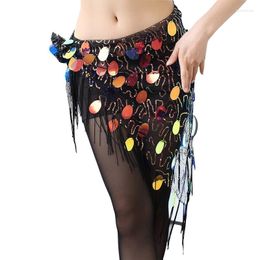 Stage Wear Belly Dance Clothes Accessories Mesh Long Tassel Triangle Belt Hand Hip Scarf With Round Sequins