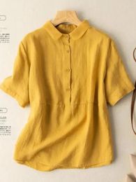 Women's Blouses Cotton And Linen Shirt Women 2023 Summer Fashion Single-breasted Japanese Literary Retro Loose Casual Short-sleeved Top