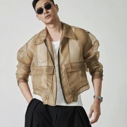 Men's Jackets Summer Gauze Sunscreen Jacket Handsome Niche Ruffian Lapel Without Hat Men Causal High Street Coat