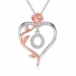 Iefil Rose Heart Necklaces Gifts for Women,925 Sterling Silver Rose Love Heart Initial Letter Pendant Necklace Jewellery Mothers Day Valentines D43229