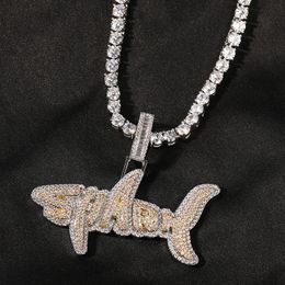 Chokers Hip Hop Micro Paved Cubic Zirconia Necklace Iced Out Bling Letters Shark Pendants Necklaces for Men Rapper Gold Colour Jewellery 230728