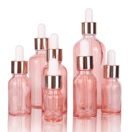 Perfume Bottle 6/12/24 pieces of 5ml 10ml 15ml 20ml 30ml 50ml 100ml pink glass dropper bottle with glass straw used for cosmetics perfume essential oil 230728