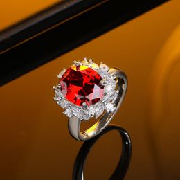 2023 European and American New S925 Sterling Silver High Carbon Diamond Delicate Ruby Ring Women's Wedding Jewellery Premium Gift