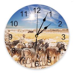 Wall Clocks Zebra Sky Sun Grassland Sand Bedroom Clock Large Modern Kitchen Dinning Round Living Room Watch Home Decor