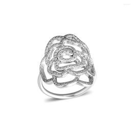 Cluster Rings CKK Large Rose Ring 925 Sterling Silver Clear CZ Wedding Original For Women Anillos Mujer Fine Jewellery