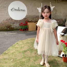 Girl's Dresses Children Princess Dress Girls Lace Short Sleeve Tutu Dress Child Girl Fashion Birthday Party Gown Kids Mesh Dress Summer 1-6Y 230729