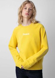 Zadig Voltaire 23SS Tasarımcı Sweatshirt Hoodies Pullover Klasik Mektup Baskı Sarı Yuvarlak Boyun Kadın Sweatshirt Moda Günlük Hoodie Tops