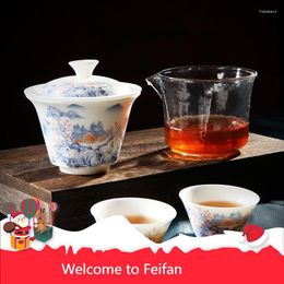 Bowls Feifan Dehua Suet Jade Porcelain Travel Tea Set Cover Bowl Express Cup 1 Pot Three Philtre Carrying Bag High-end