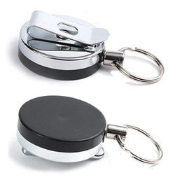 Whole- Stainless Steel Retractable Key Chain Recoil Ring Belt Clip Ski Pass ID Holder Party Supplies311K