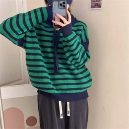 Women's Sweaters Autumn Winter Stitching Hooded Sweater Women 2023 Casual Long-sleeved Knitted Short Top Fashion Striped Elegant Pullover