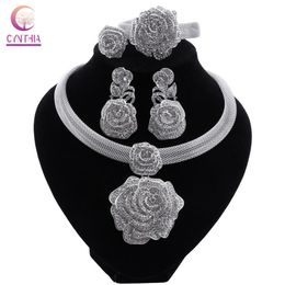 Wedding Jewellery Sets CYNTHIA Dubai Women Silver Plated Jewellery Sets African Wedding Bridal Ornament Gifts For Saudi Arab Necklace Bracelet Earrings 230729