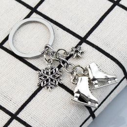 Keychains Silver Colour Skates Snowflake Pendant Key Ring Skating Chain For Women Men Keychain Jewellery Winter Gift