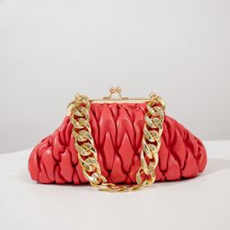 Evening Bags lady bag golden chain handbag for women leather coin purse orange armbag on sale 230729