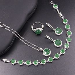 Wedding Jewellery Sets XUTAAYI Earrings 925 Silver For Women Jade green Bracelet Rings Bridal Pendant Necklace Set 230729