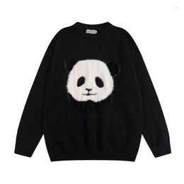 Men's Sweaters Arrival INS Chinese Printed Panda Jacquard Pullover Winter Cityboy Slouchy Round Neck Long Sleeve Sweater