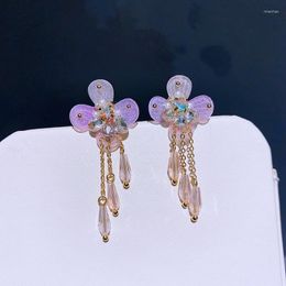 Dangle Earrings Luxury Design Long Tassel Flower Gold Plated Handmade Austrian Crystal Women Jewellery
