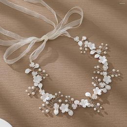 Hair Clips SLBRIDAL Handmade Rhinestone Pearls Porcelain Flower Bridal Tiara Headband Wedding Bridesmaids Headpiece Vine Women Jewelry