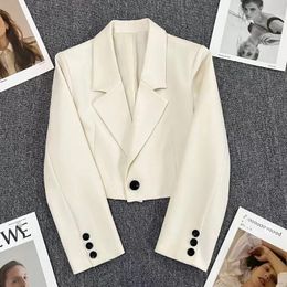 Women's Suits Korean Single Button Blazer Woman All-Match Long Sleeve Office Short Suit Jacket Ladies Solid Turndown Collar Crop Tops
