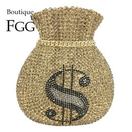 Evening Bags Bouotique De FGG Mini Fashion Golden Money Clutch Bag Women Crystal Handbags Wedding Party Cocktail Minaudiere Purses 230729